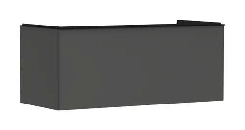 Waschtischunterschrank in mattschwarzer Optik, ausgestattet mit einem Schubkasten. Das Produkt gehört zur Marke Hansgrohe und ist für einen Aufsatzwaschtisch konzipiert.